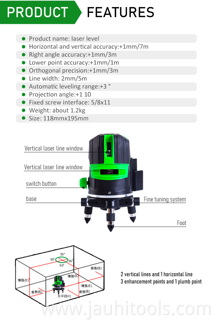 Laser Level Green Radius 3 Cross Lines Self-Leveling